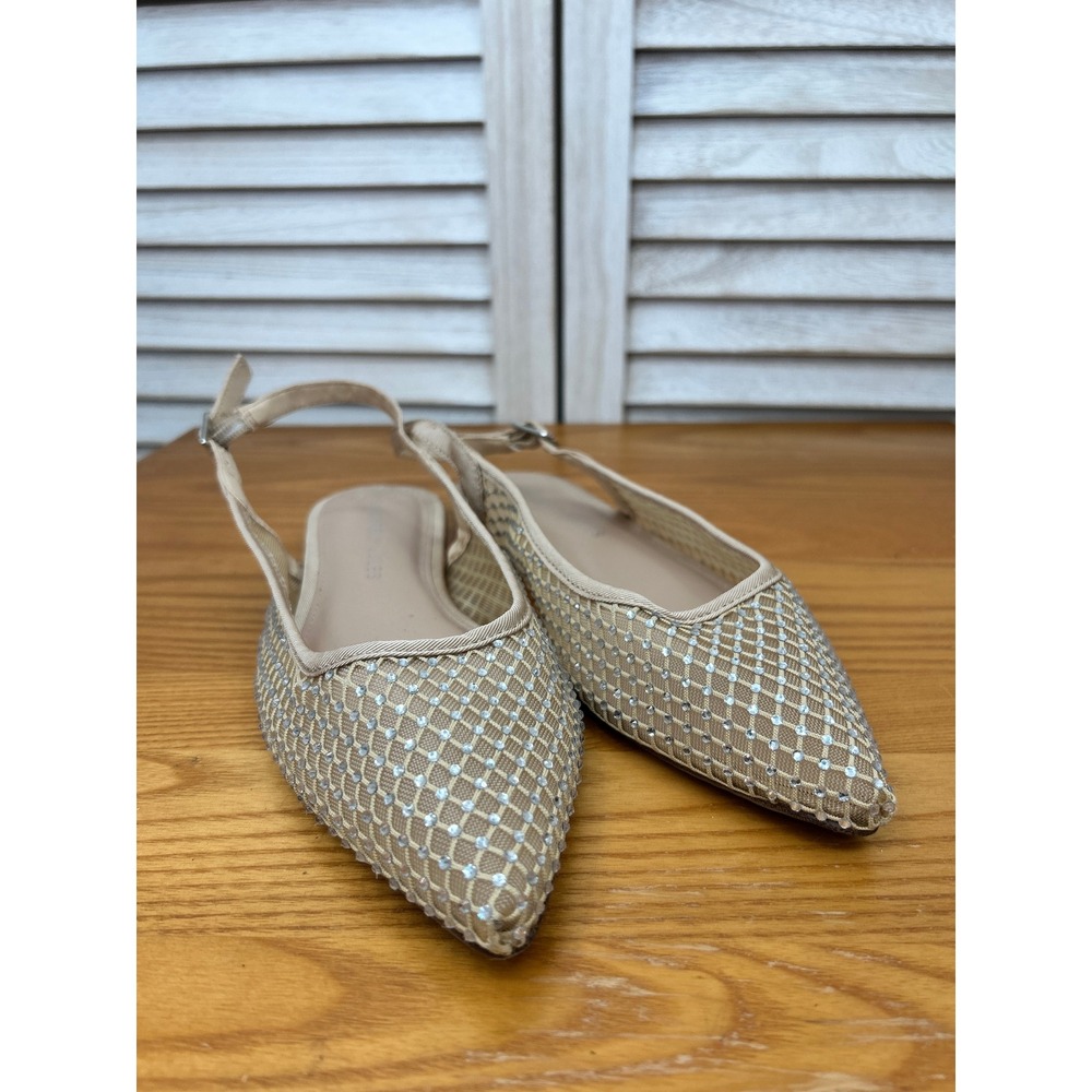 Sincerely Jules Lark Slingback Flats 7.5 Tan Womens Rhinestone Mesh Pointed Toe